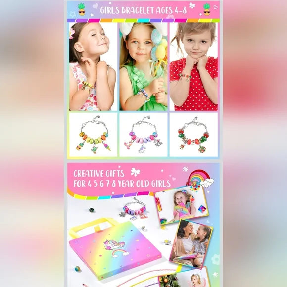 Nwt DIY Unicorn Themed Charm Bracelet Making Kit Beads Charms Jewelry - Picture 5 of 10